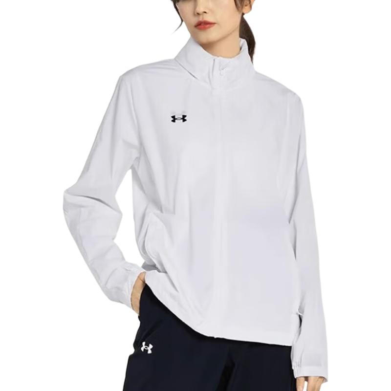 Under Armour Logo Print Sports Hooded Woven Zip Jacket Women Jackets White 22500411-100