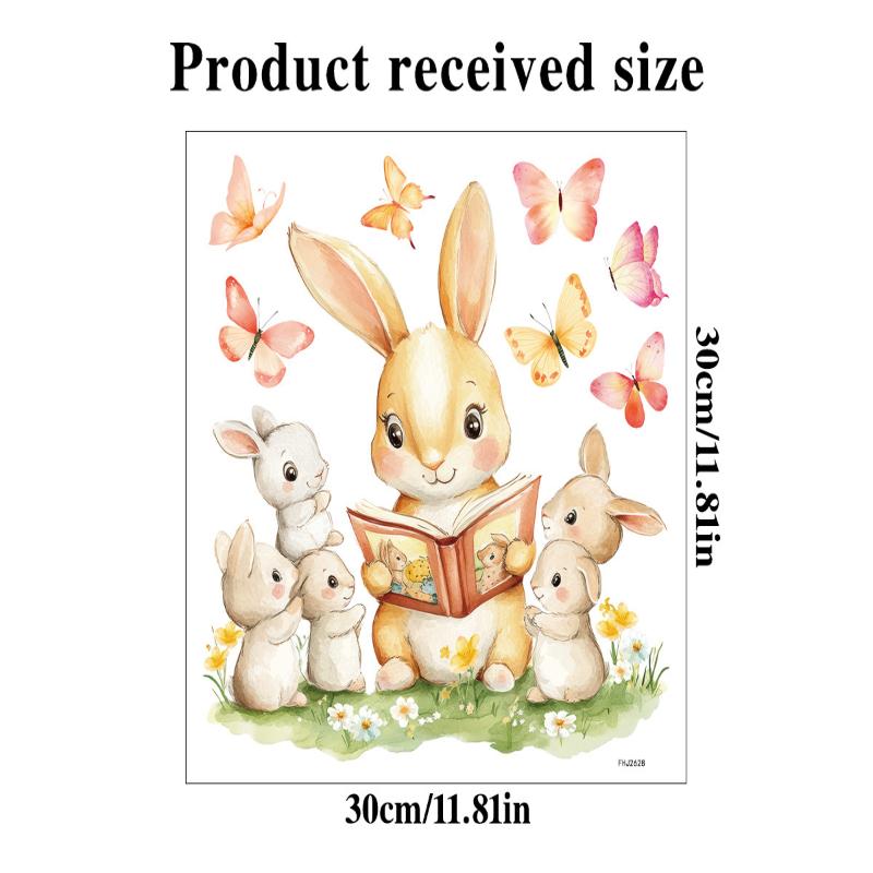 1 Sheet Cute Rabbit Colorful Egg Stickers Easter Electrostatic Patch Glass Window Decals Children'S Room Decoration