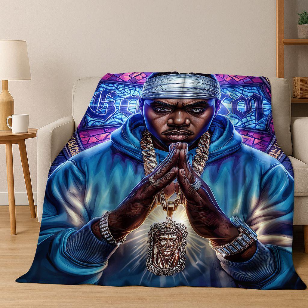 2026 New Legend Rappers Star Art Cartoon Hip Hop Flannel Blanket,Cozy Soft Throw Blanket for Home Bedroom Bed Sofa Cover Gift