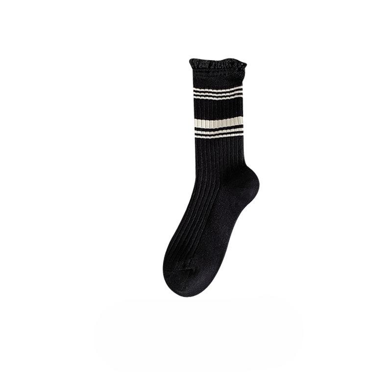 

Осенне-зимние женские полосатые контрастные кружевные носки до середины икры, весенне-осенние кружевные носки для женщин 1 pair