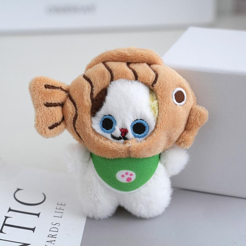 

Lovely Cartoon Cat Plush Keychain Made With Premium Plush Fabric And Padding White Cat Green Scarf