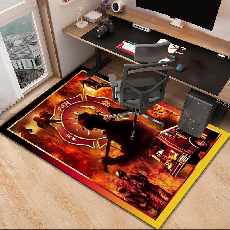 Firefighter Bravery In Action Office Rug Chair Mat, Entryway Carpet, Suitable for Front Door, Bedroom, Living Room, Desk, Holiday Gift