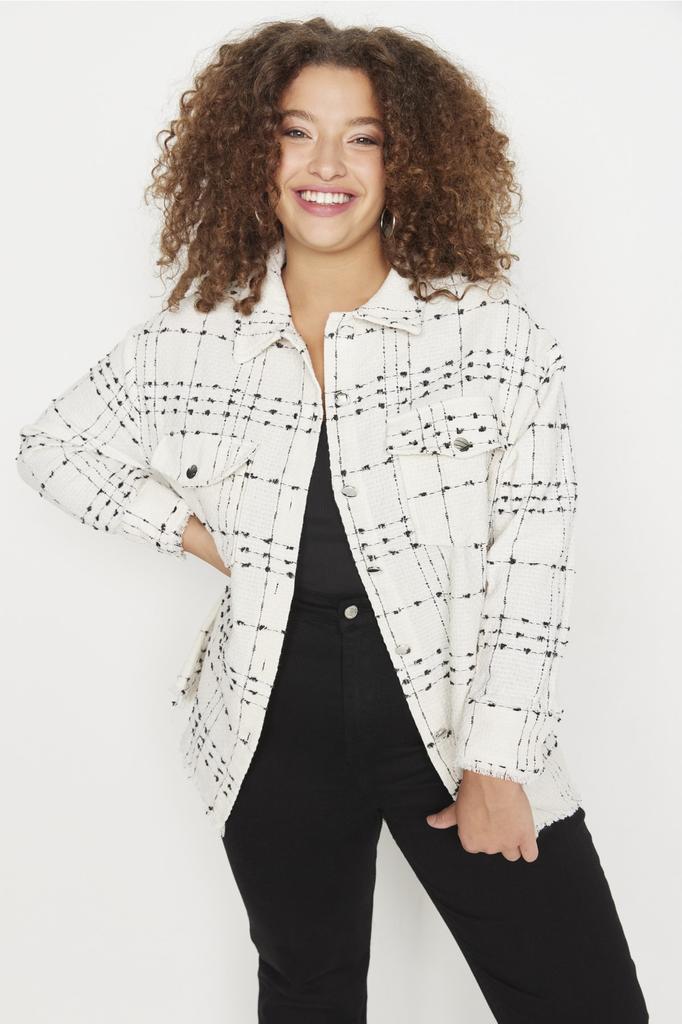 Women's Fashion New Big Size Shirt Black Chenille Woven Shirt