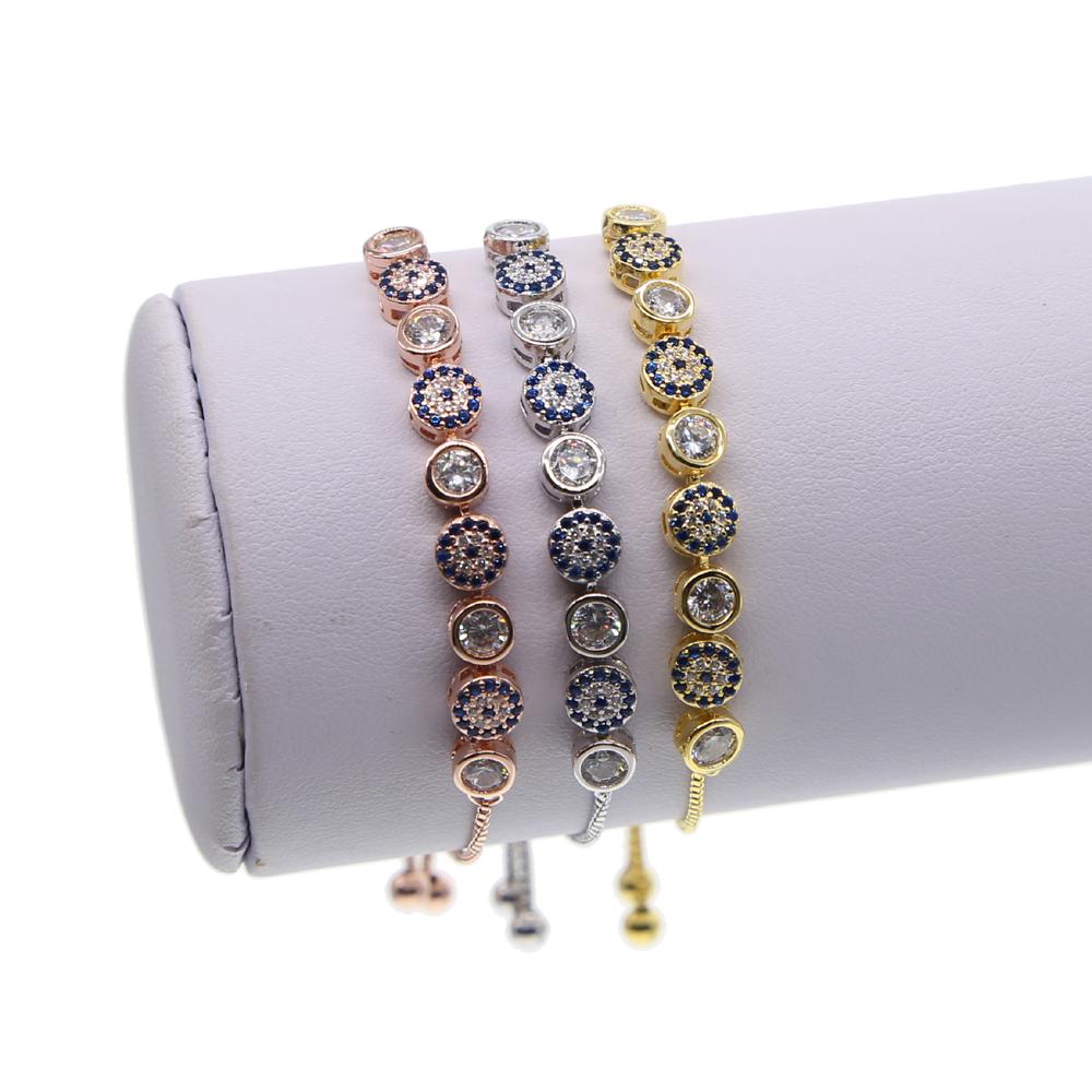 New Mix 3 Color Gold Rose Silver Color 5mm Sparking AAA+ Cz Evil Eye Link Chain Girl Women Turkish Jewelry Pave Cz Bracelet