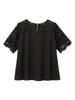 ANGELIEBE Maternity Nursing Opening Lace Switching Pullover Prenatal and Postnatal Nursing Clothes Short Sleeve Tops Black x Black 29312101 S-M