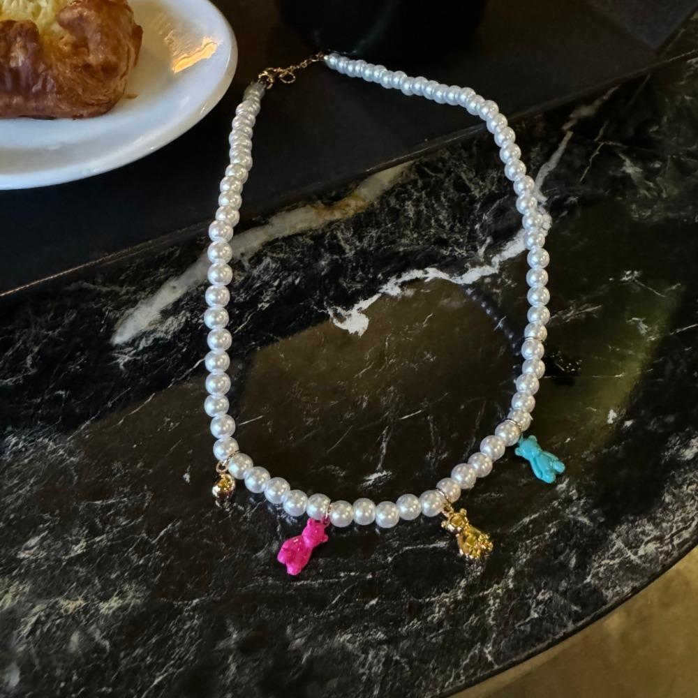 Chaîne clavicule Collier ours perle dessin animé ras du cou pour femme Kawaii chat pendentif collier fête