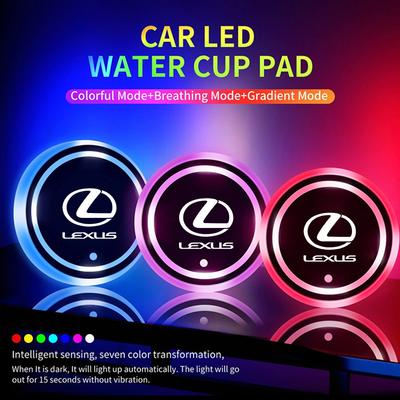 2pcs Car Water Cup Coaster LED Colorful Light Luminous Pad For IS250 IS300 RX350 LS500 LX600 NX260 CT200 ES RX NX LS UX LM