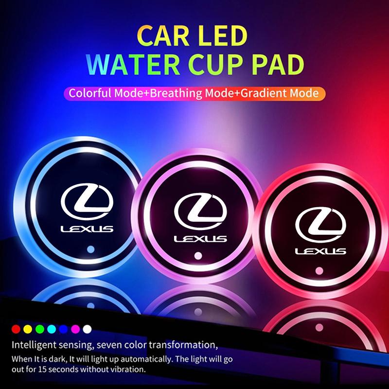 2pcs Car Water Cup Coaster LED Colorful Light Luminous Pad For Lexus IS250 IS300 RX350 LS500 LX600 NX260 CT200 ES RX NX LS UX LM