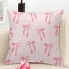 Pink Bow Cushion Cover Natural Linen Organic Fabric DoubleSided Printing Couch Pillow Covers Home Decor
