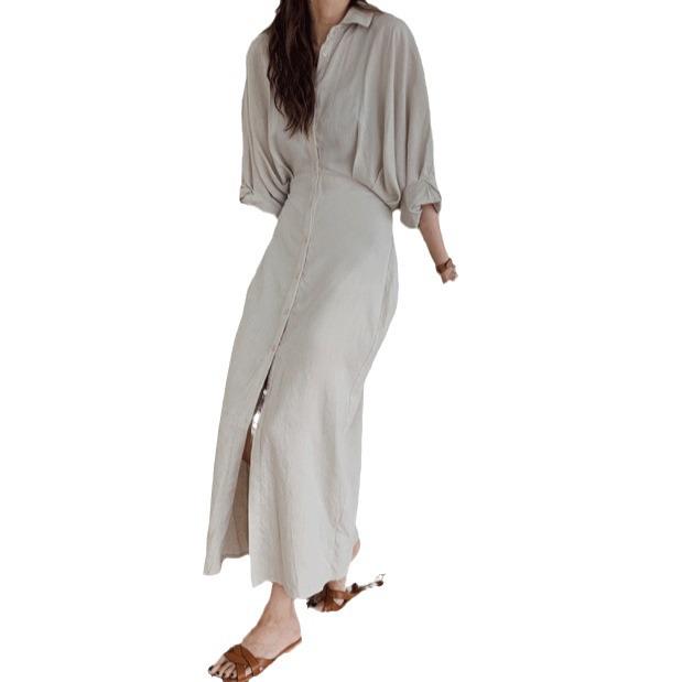2026 Spring/Summer French Retro Over-the-Knee Lace-up Dress with Batwing Three-Quarter Sleeves