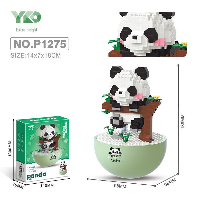 Cartoon Panda Flower Puzzle Tumbler: Cute Tiny Particle Desktop Ornament