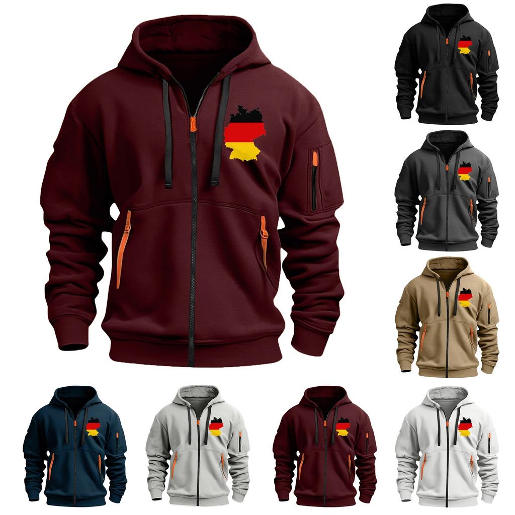 Herren Sport Casual Hoodie Hoodie Cardigan Reißverschluss Multi-Pocket Hoodie Mantel