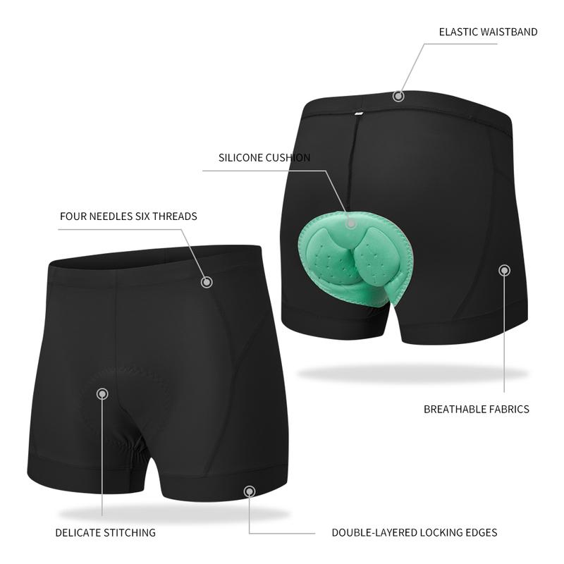 HISERWA Summer Men Cycling Underwear Padded Bicycle Shorts Road Bike Shorts Briefs for Men Sponge Silicone Mats Biking Clothing