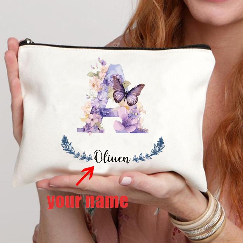 Personalized Name Butterfly Cosmetic Case Art Gift for Bridesmaid Teachers Friends Women Makeup Bag Bachelorette Party Gift