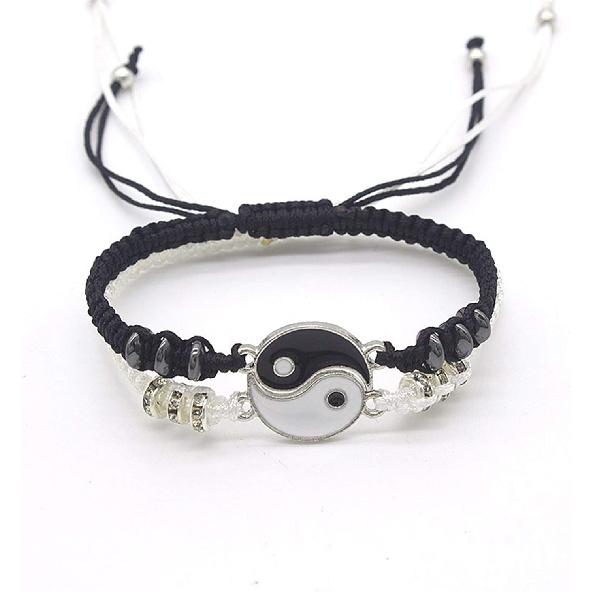 2-4Pcs Yin Yang Tai Chi Beads Infinity Braided String Rope Bracelets Handmade Waterproof Adjustable Cord Strand Bracelet for Men Women Friend Couple