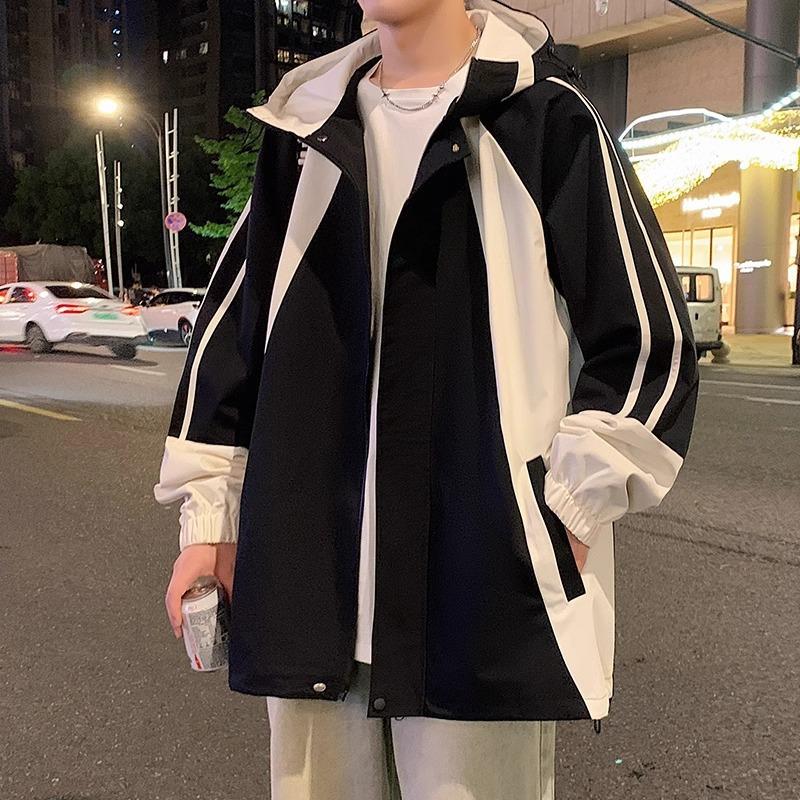 New Jacket Men's Spring and Autumn Casual Hooded American Loose Autumn Suit