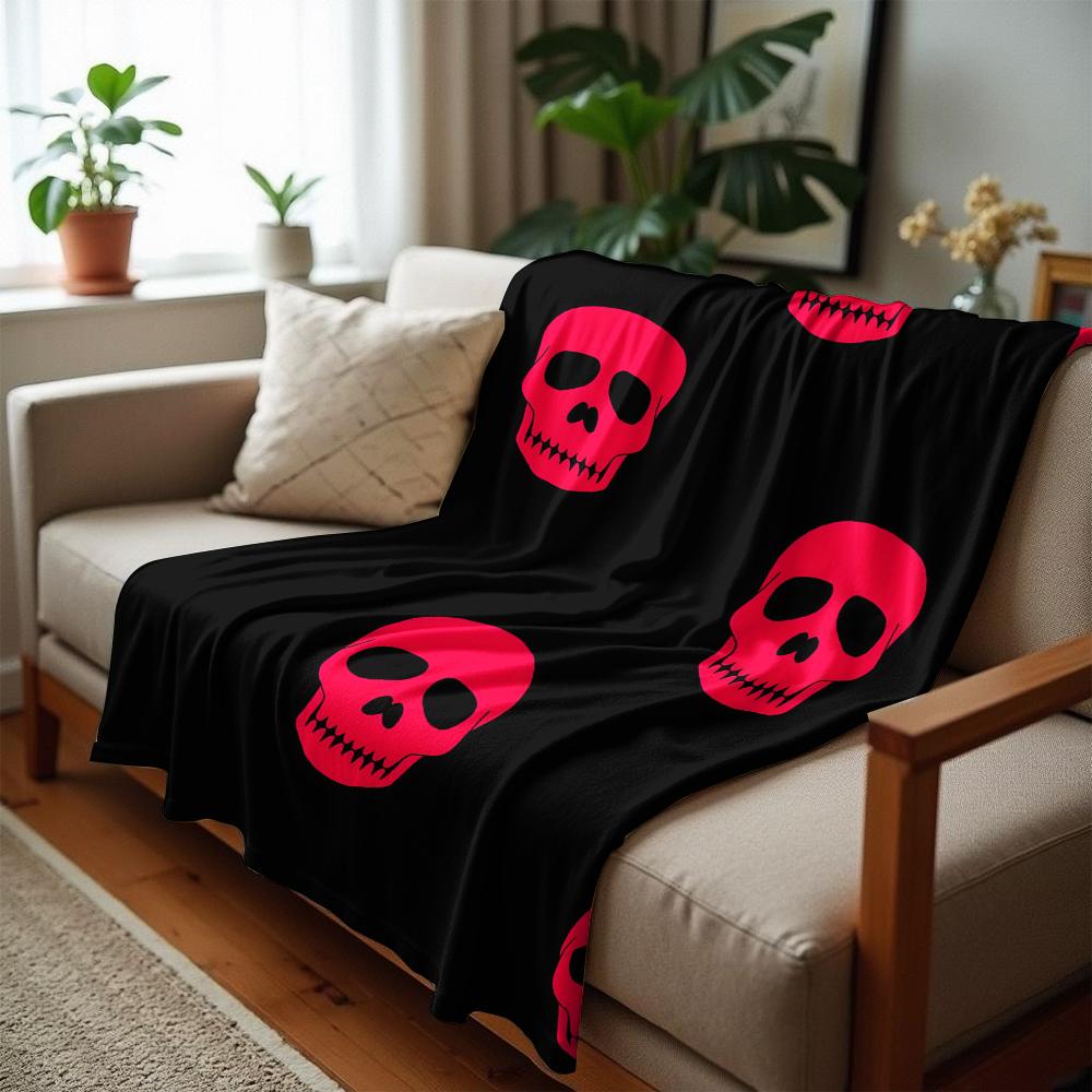 Pink Skull Black Cartoon Anime Print Flannel Blanket Soft Warm Throw for Kids Bedroom Sofa Christmas Office Car