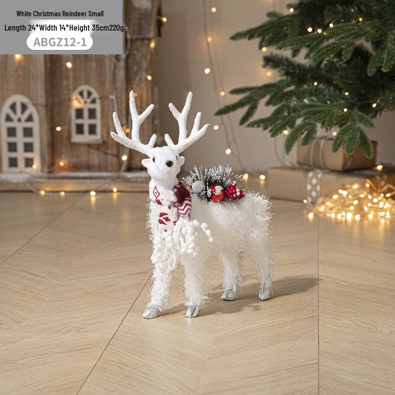 Gangheng White Reindeer Plush Doll Christmas Decorations for Home, Mall Window Display, and Tree Ornaments