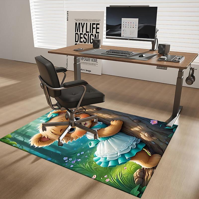 1pc Anime Cartoon Design Office Chair Mat - Cute Bear with Bow Tie, Non-Slip Carpet for Home Decor, Suitable for All Seasons.H078