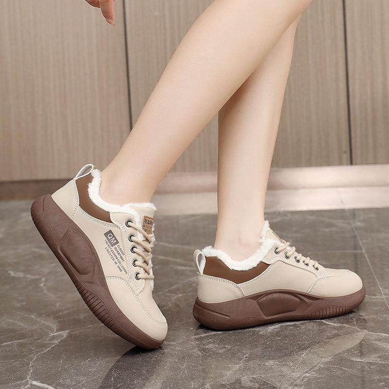 XQ neue Herbst- und Winterschuhe mit dicker Sohle, erhöht, farblich abgestimmt, warm, knöchelhoch, aus Samt, schlicht, aus Baumwolle