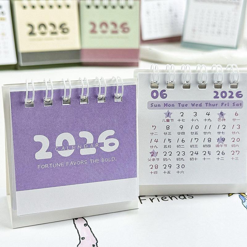 Minimalist Two-Tone 2026 Mini Desktop Calendar,Creative Coil Calendar Planner Desktop Decoration Office Stationery