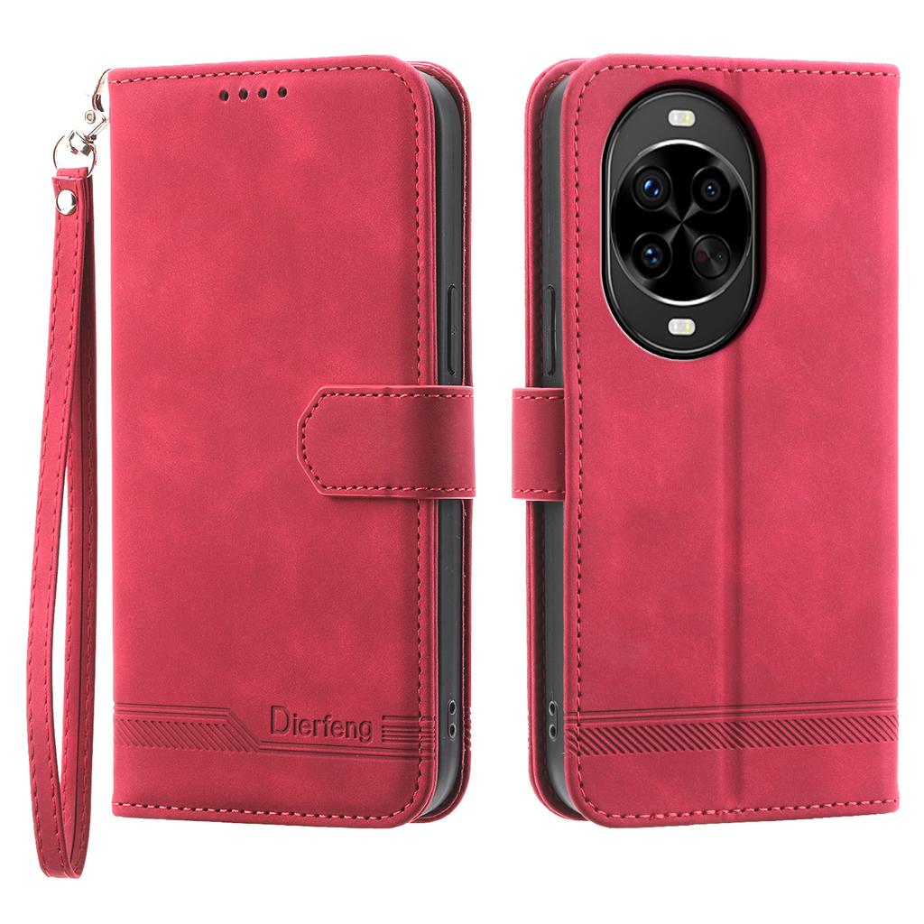 DIERFENG DF-03 For Huawei nova 14 Pro 5G Case Lines Imprint Wallet Leather Phone Cover with Wrist Strap