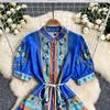 Summer Vintage Printed Oversize Long Maxi Beach Dress for Women's Lantern Sleeve Seaside Holiday Dresses