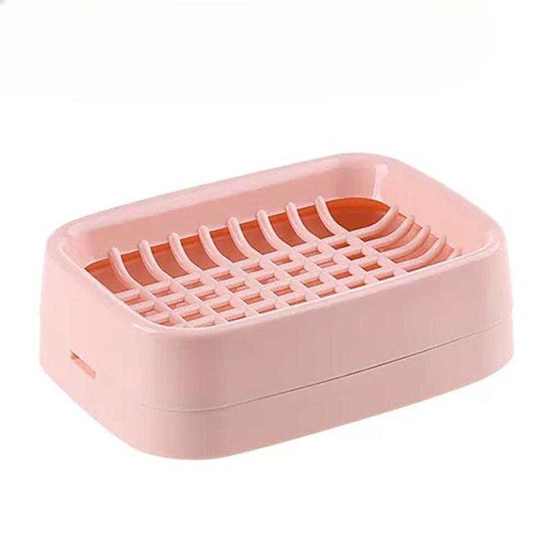 

Grid Soap Box Handmade Soap Double-layer Drip-drying Wall-mounted Storage Rack Laundry Soap Soap Box Storage Nordic Pink