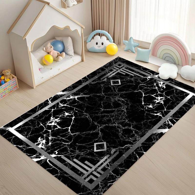 

Black Marble Pattern Area Rug Carpet Modern Light Luxury Home Decor Non Slip Washable Floor Mat for Living Room Bedroom Entryway 40x60CM
