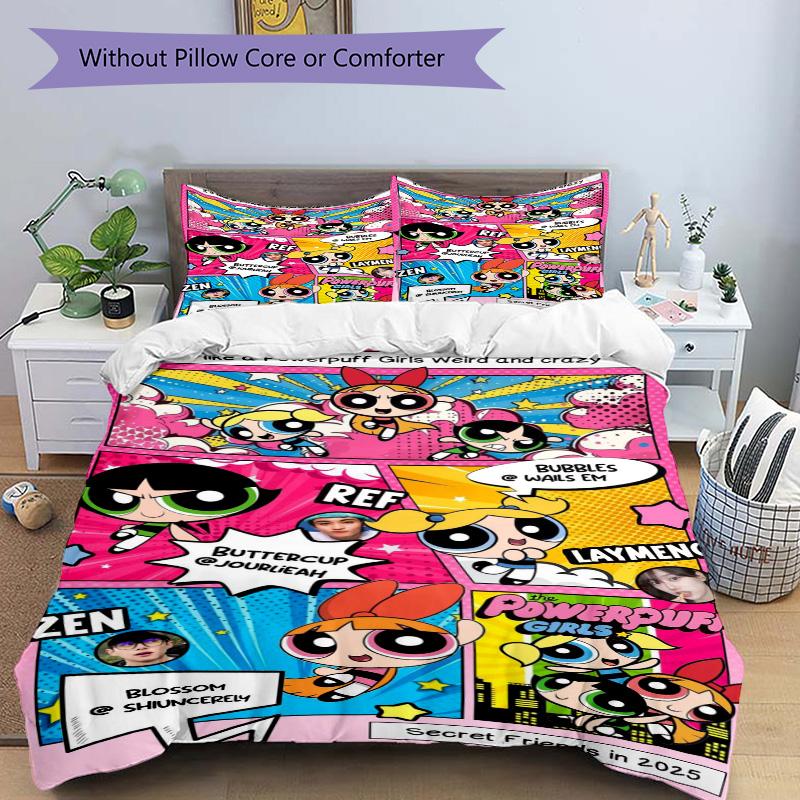 Powerpuff Girls Mashup Print 3Pcs Bedding Setduvet Cover With 2 Bedropillowcase Home Birthday Gift