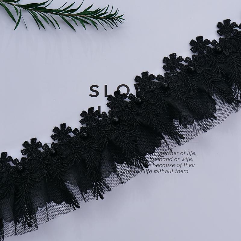 1M White 3D Rose Lace Trim Flower Embroidery With Pearl Wedding Dress Decor Tassel Patch DIY Crafts Supplies Needlework Ribbon