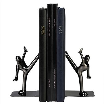 1 Pair Heavy Duty Metal Kungfu Man Bookend Desktop Book Stands Bookshelves for Study Room Dorm Office Decoration