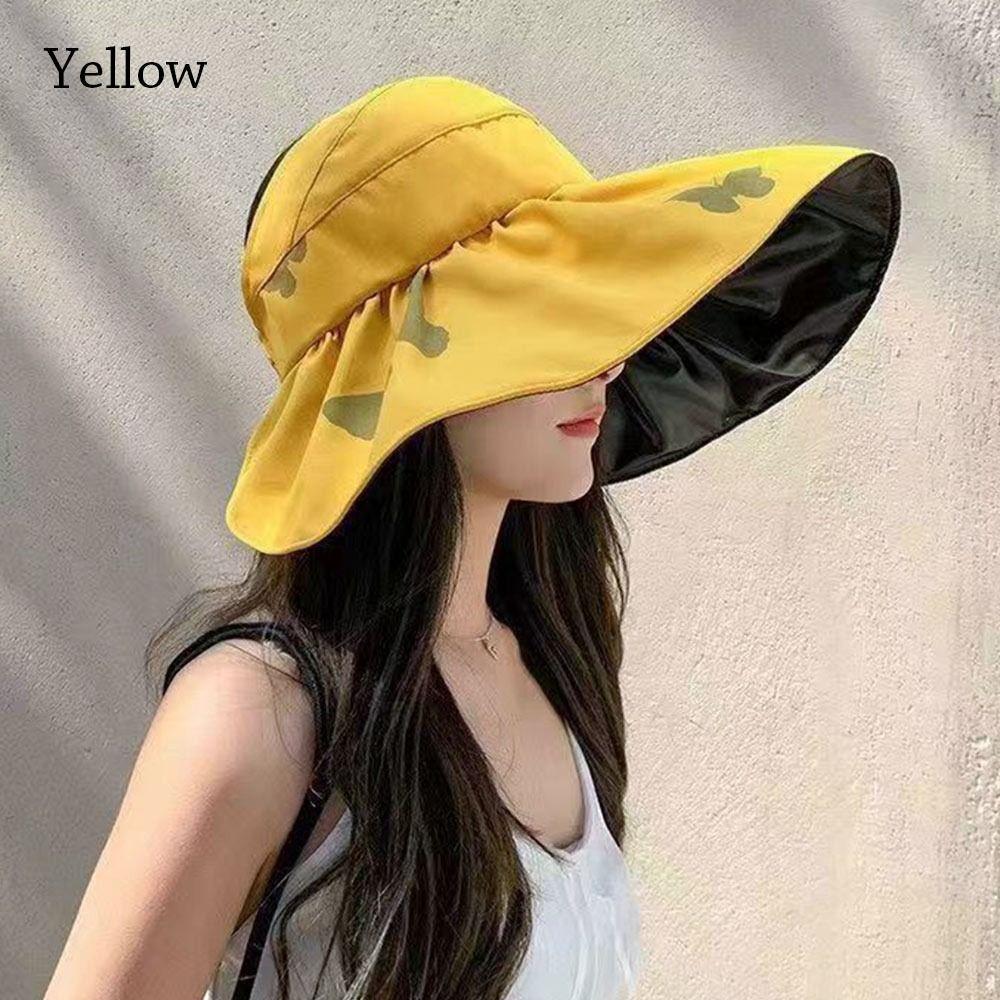 Women Empty Top Foldable UV Protection Panama Hat Beach Cap Sunshade Hat Sun Cap Bucket Hat