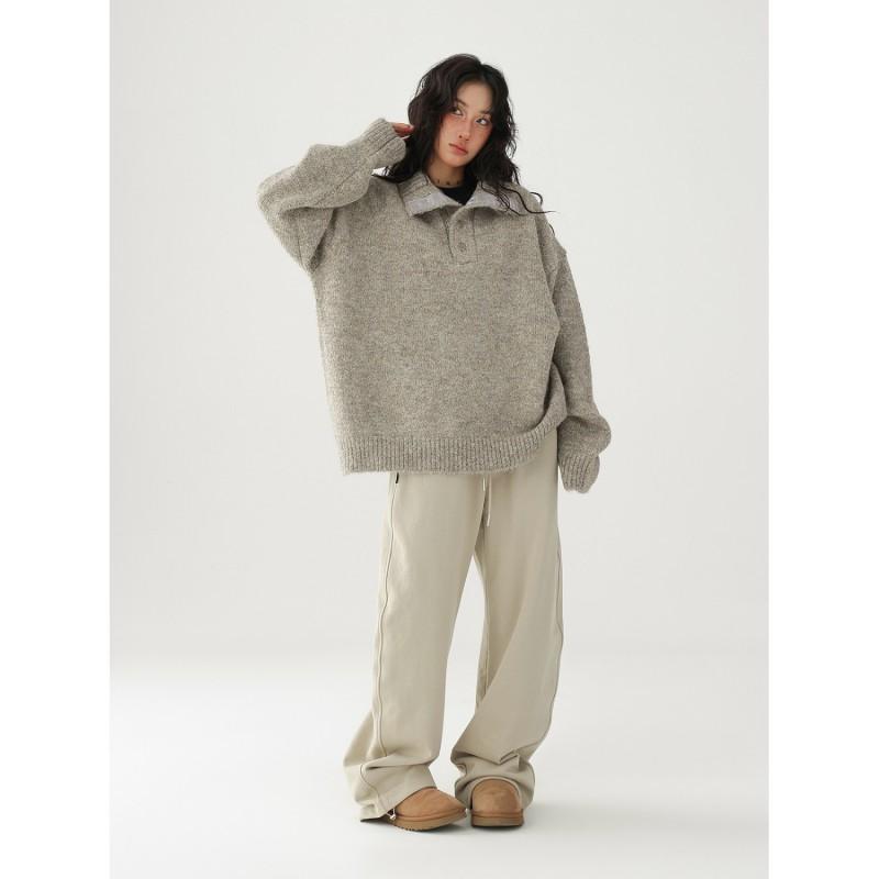 Womens Oversized Chunky Knit Sweater With Mock Neck Soft Wool Blend Loose Fit Winter Warm Top