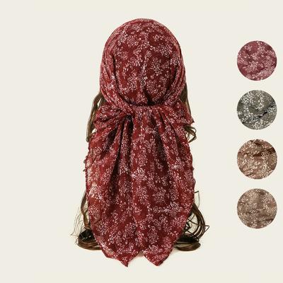 85*85Cm Printed Square Scarf Thin Light Voile Hijab Women Fashion Floral Printed Hair Wraps Shawl Beautiful Foulard Bandana
