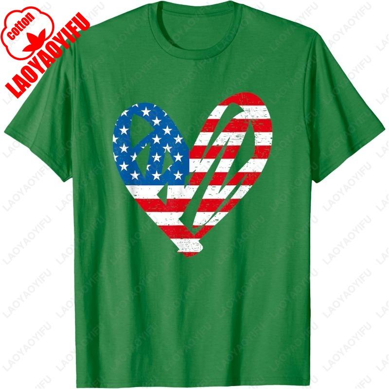 4th July Partiotic Heart Independence Day Mens Womens TShirt Simple Patriotism Clothing Casual Loungewear Unisex Adult Tops Gift