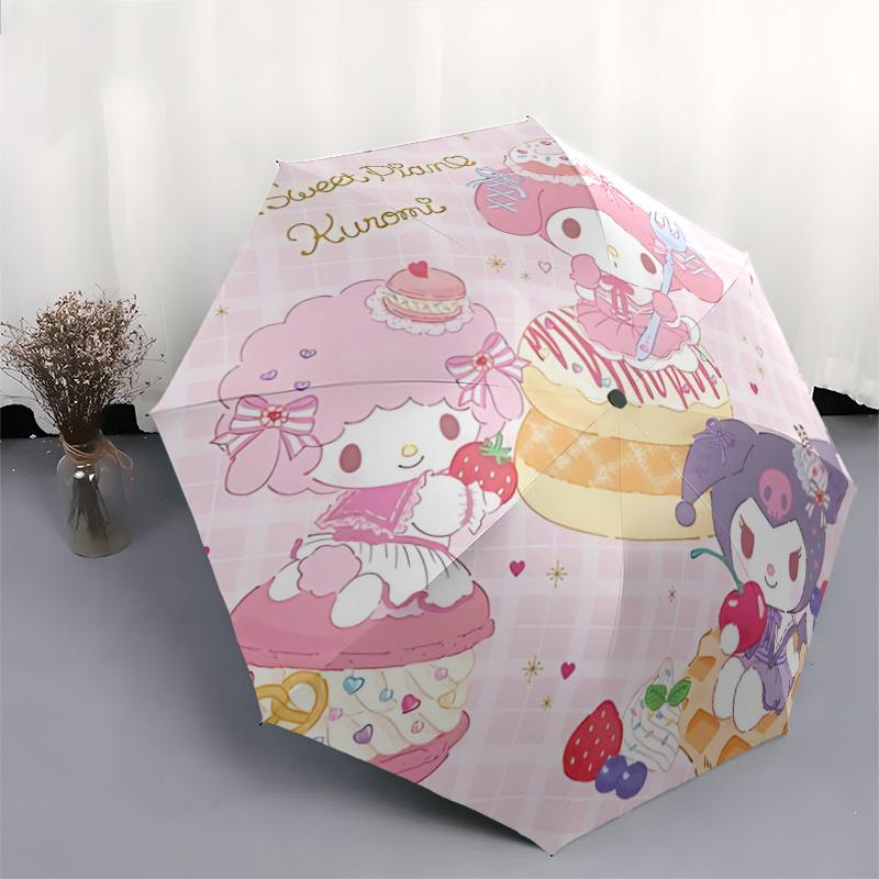 1pc My Melody, My Sweet Pian Kuromi Automatic Folding Umbrella - Portable Tri-Fold Design with 8-Bone Iron Frame for Outdoor Use, Perfect Gift for Fan