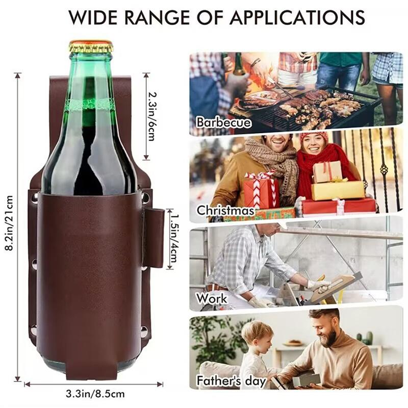 Holster de Ceinture en Cuir PU pour Bouteille de Bière Sac de Ceinture Portatif pour Bière Housse de Protection pour Bouteille de Boisson d'Extérieur Style Suspendu à la Taille Sac de Ceinture pour Bière