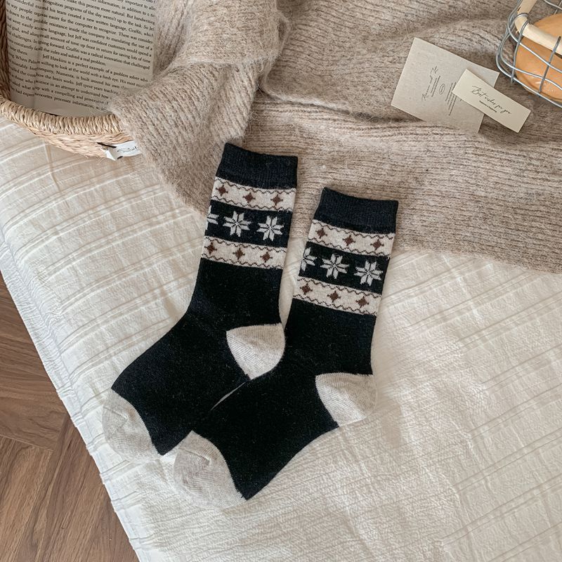 Damen Herbst- und Winter Warme Retro Farbkontrast Wollfrotteesocken