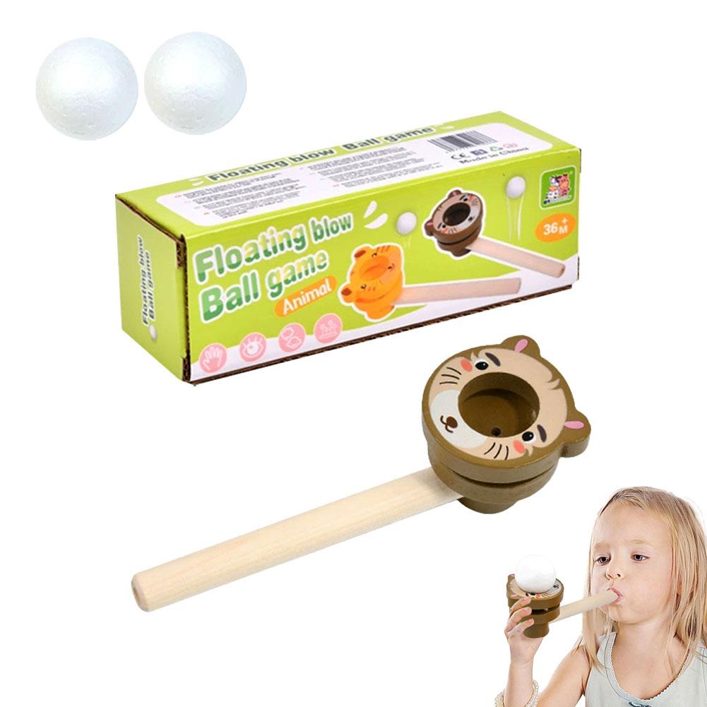 Wood Floating Blow Pipe Ball Game Toy Board Game for Children Balance Training Floating Blowing Ball Hand-Eye Coordination