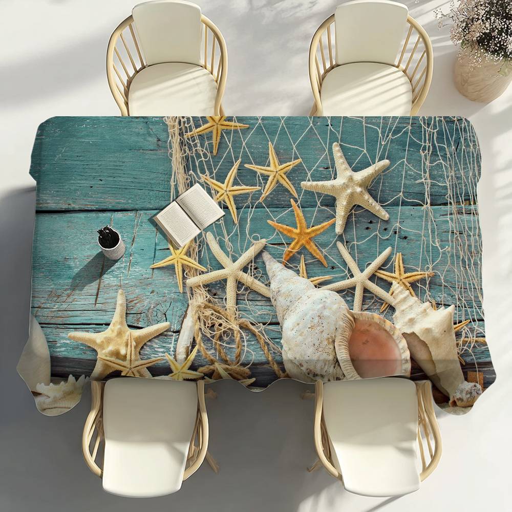 Zeester Schelp Strand Zand Tafelkleed Feest Decor Eetkamer Huis Keuken Terrassen Waterdicht Vlekbestendig Tafelkleed 160x240cm