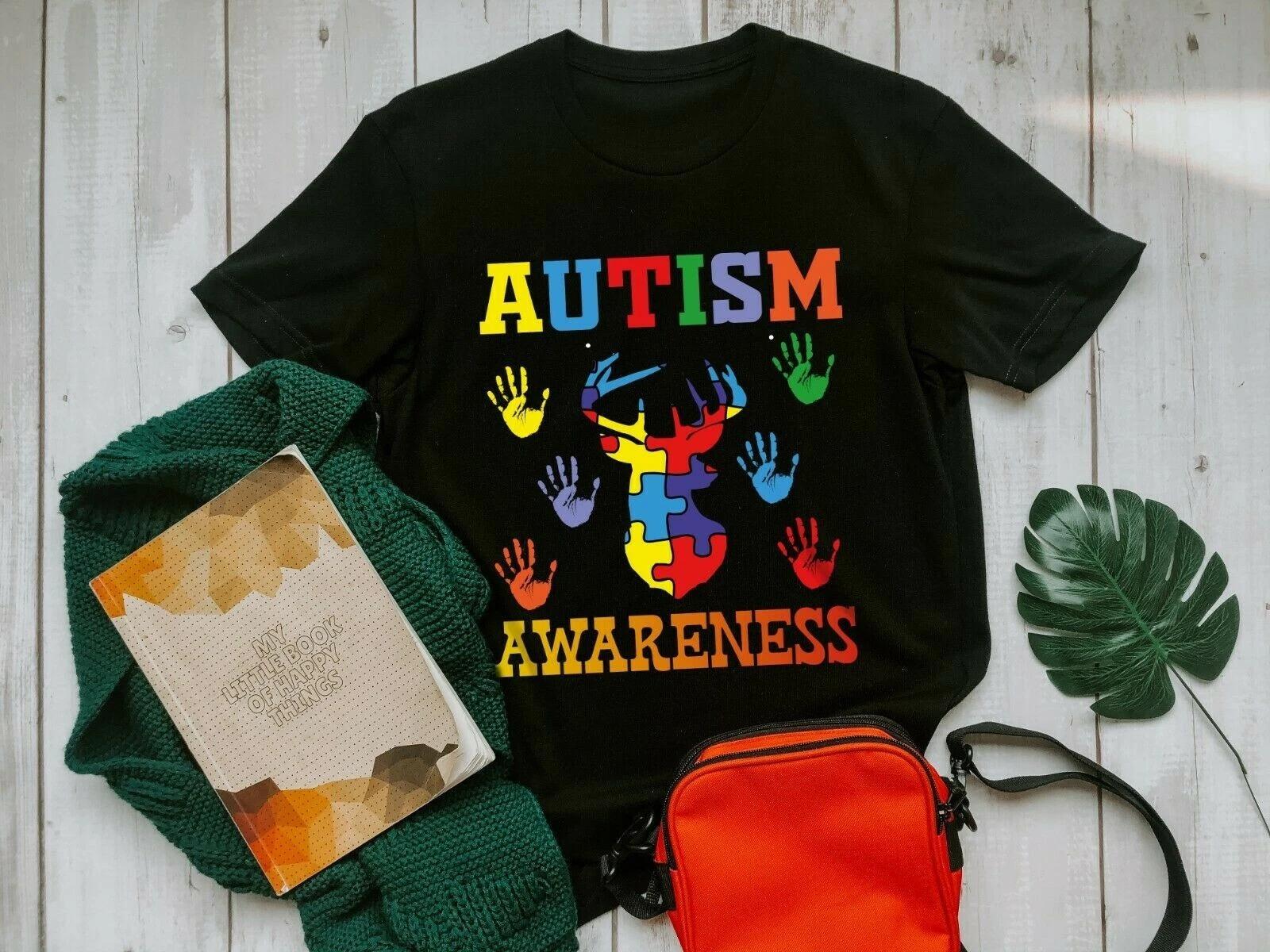 Men s and Women s T-shirts Autism Awareness Hand Print Deer Autism Gift Shirt S