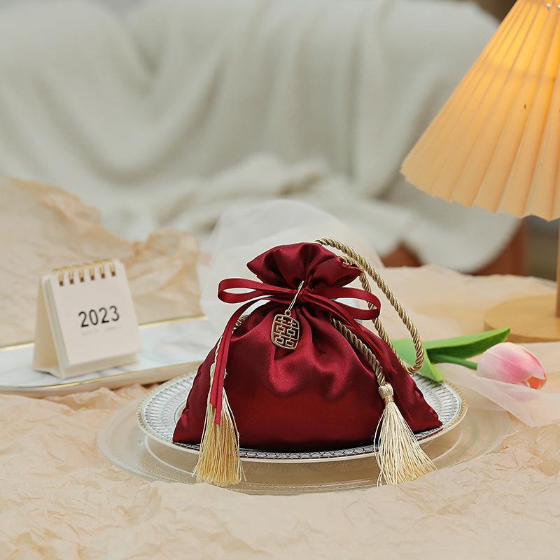 Satin Candy Box Gift Bag Satin Cloth Drawstring Tassel Bag Wedding Party Candy Pouches Wedding Party  Drawstring Pocket