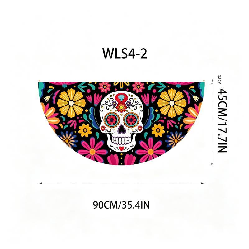 Watercolor Marigold Skeleton Day Of The Dead Fan Flag For Mexican Festival Party Decor