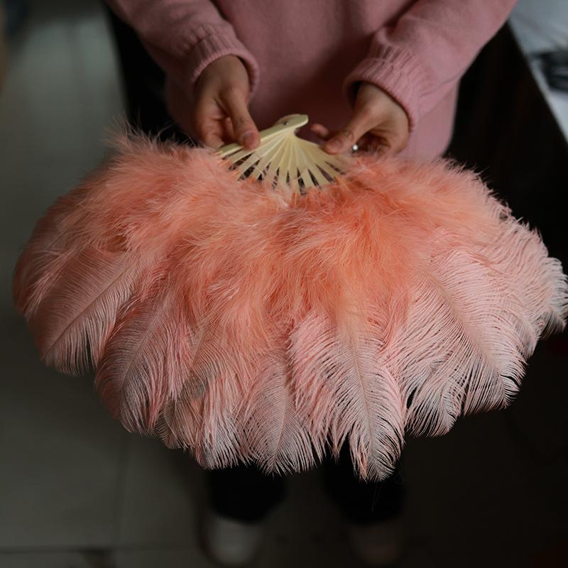 35cm Ostrich Feather Fan for Qipao Fashion Shows and Stage Performances