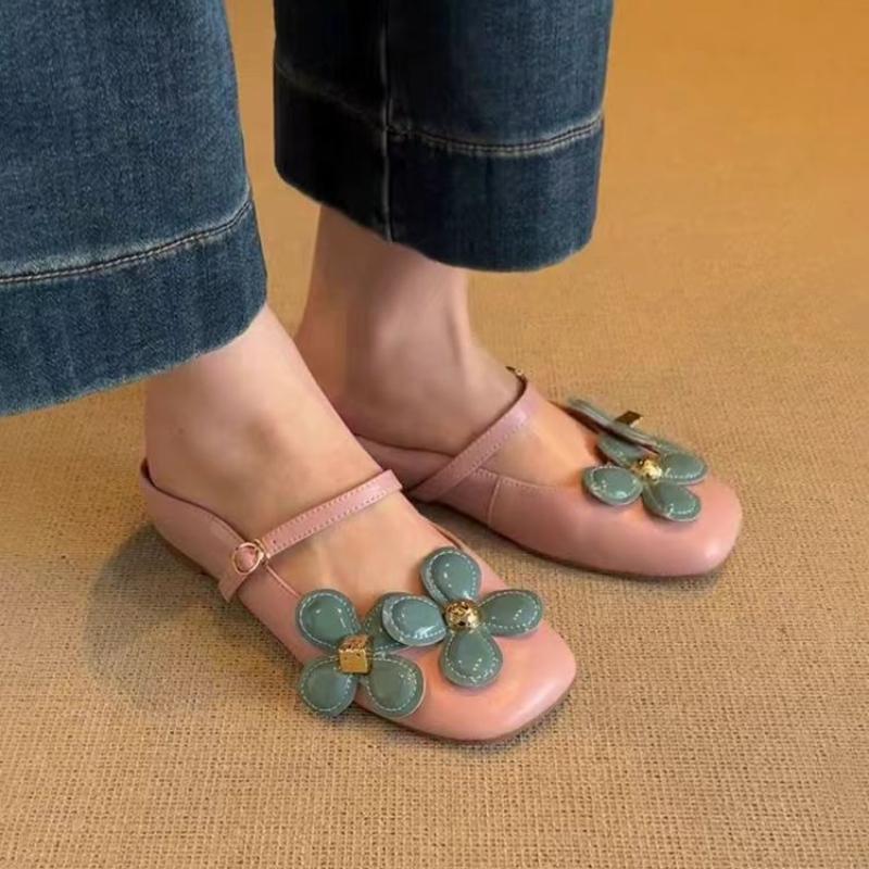 Fashion 2025 Summer Elegant Fashion Slippers Flower Designed Buckle Single Shoes for Women Height Increasing French Style Sweet Sandals