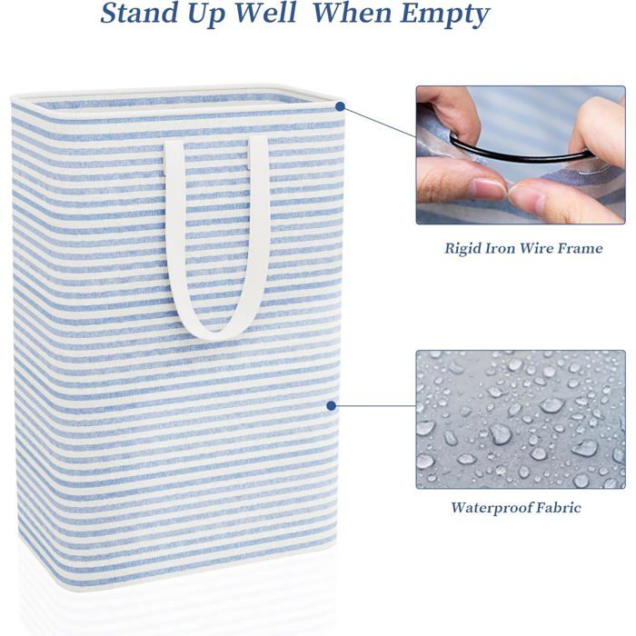 Panier à linge pliable 75L autoportant bleu - Poignées renforcées, lin imperméable 40×32×62 cm