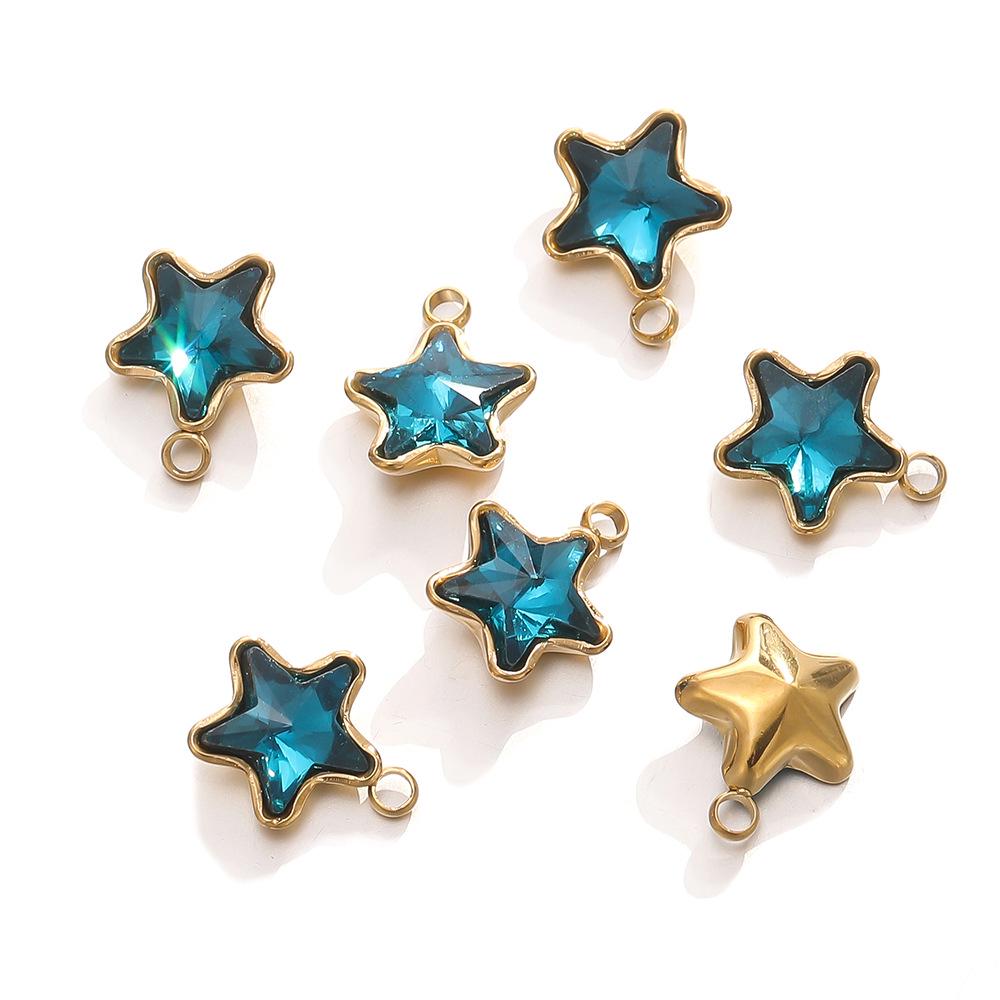 18k Gold-Plated Stainless Steel Star Pendant with Colorful Diamond-Accents - DIY Earring & Bracelet Jewelry Accessories