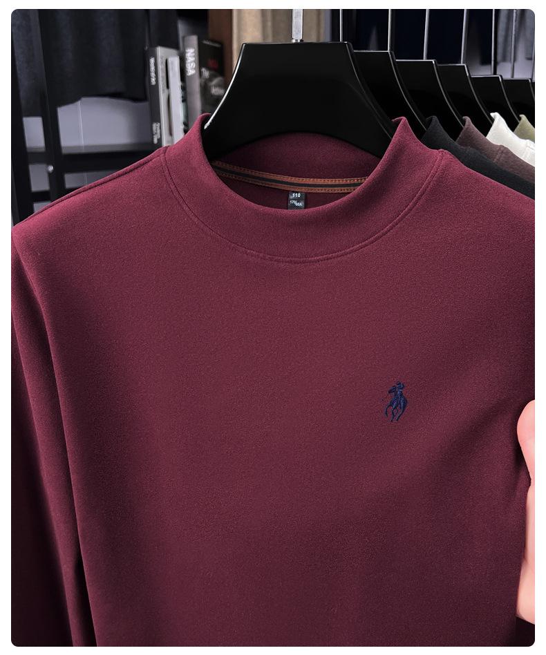 Men's Winter Fleece Hoodie Casual High-End Round Neck T-Shirt 2025 Thick Base Layer