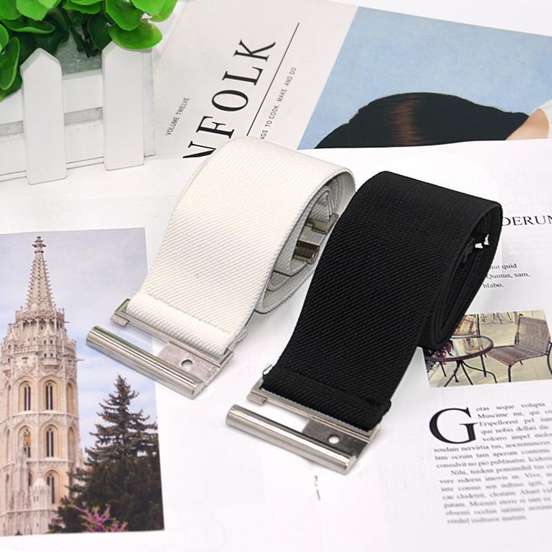 Fashion Womens Wide Elastic Leather Belt Metal Buckle For Dresses And Casual Wear